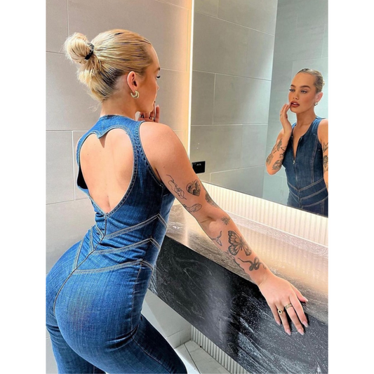 DenimDiva™️ I Rückenfreier Denim-Jumpsuit